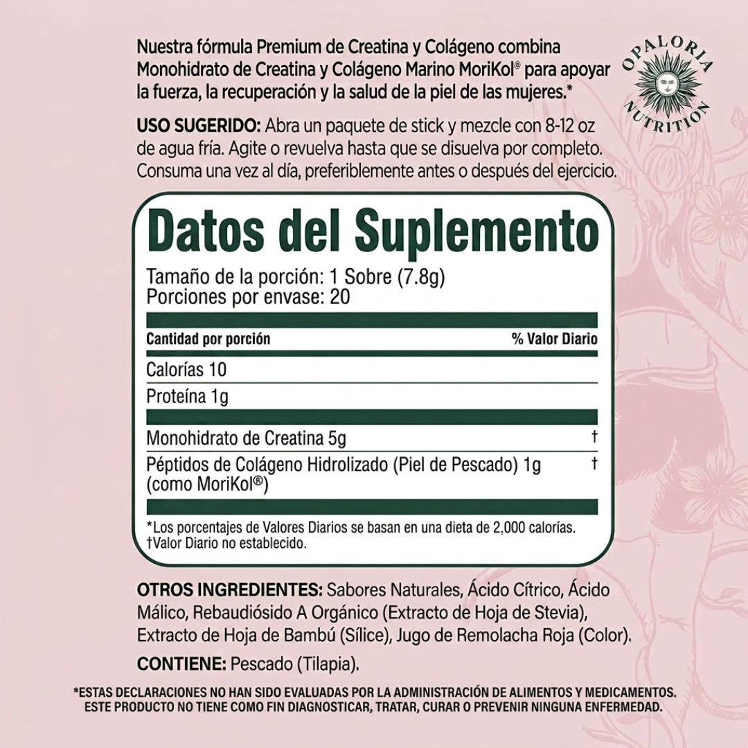 Creatina y Colágeno en Sobres Opaloria