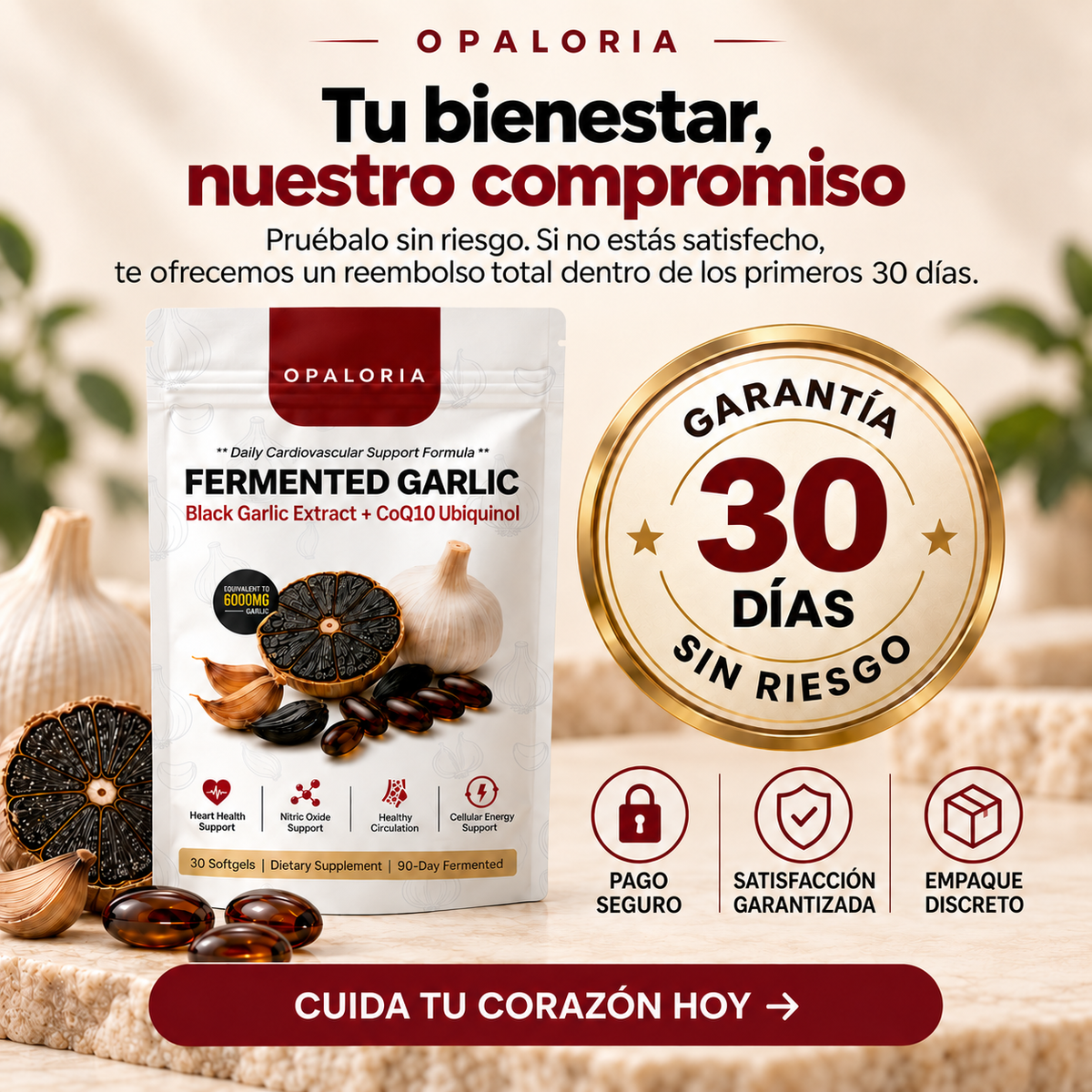 Ajo Negro Fermentado + CoQ10 Ubiquinol- Apoyo diario para tu corazón y tu energía