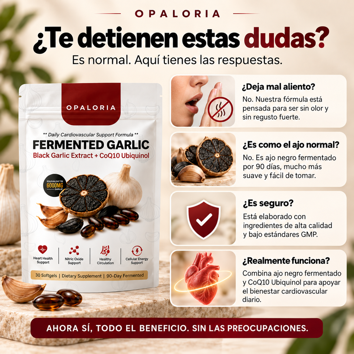 Ajo Negro Fermentado + CoQ10 Ubiquinol- Apoyo diario para tu corazón y tu energía