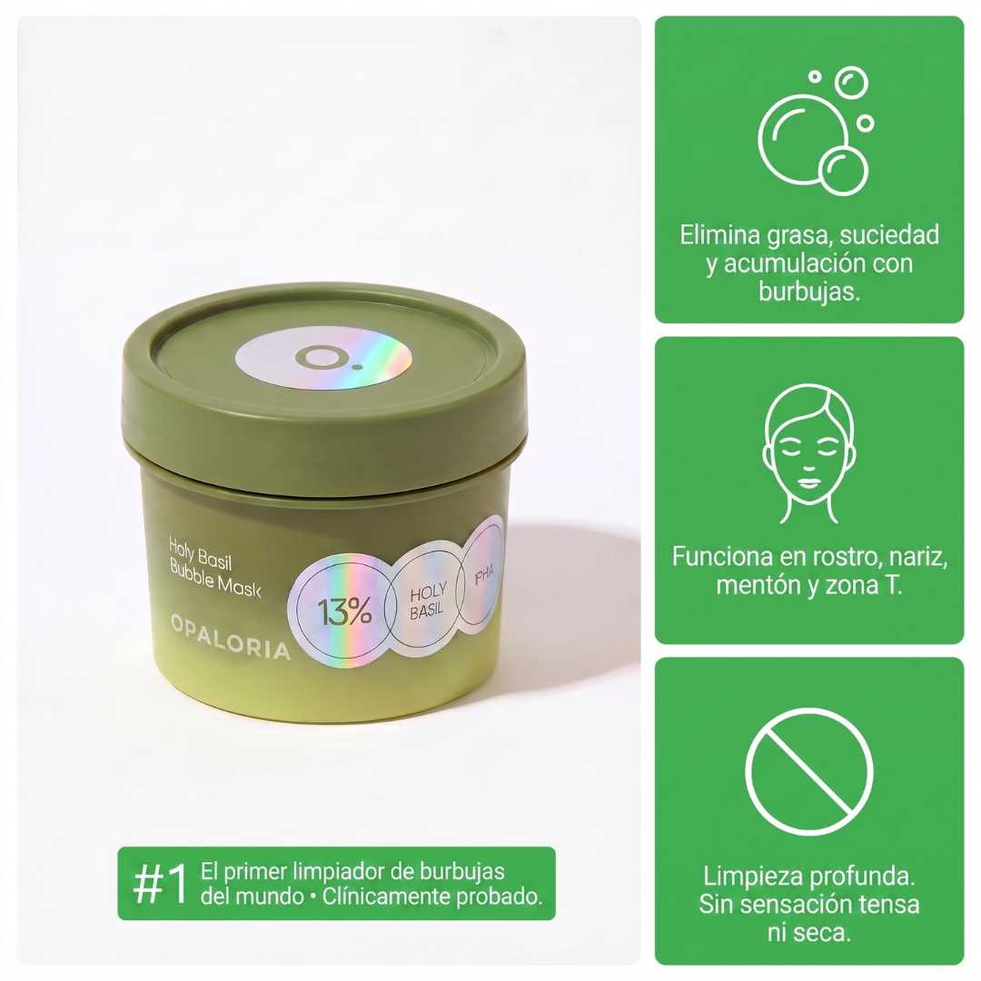 Mascarilla facial de burbujas de albahaca sagrada de Opaloria