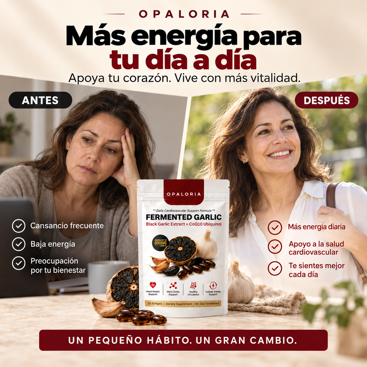 Ajo Negro Fermentado + CoQ10 Ubiquinol- Apoyo diario para tu corazón y tu energía