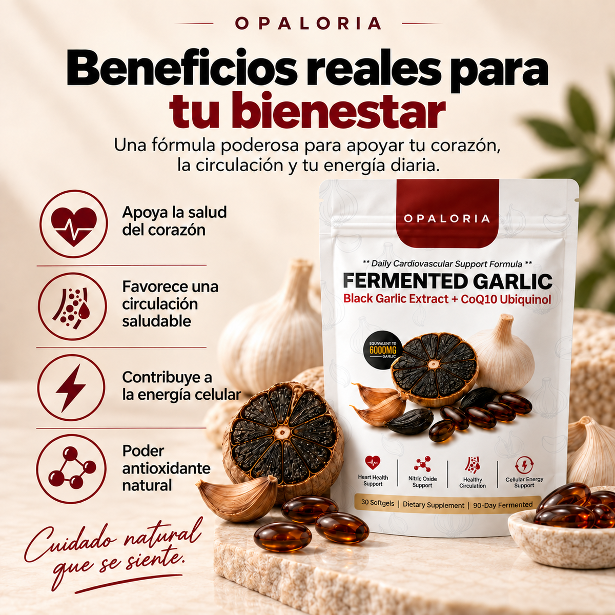Ajo Negro Fermentado + CoQ10 Ubiquinol- Apoyo diario para tu corazón y tu energía